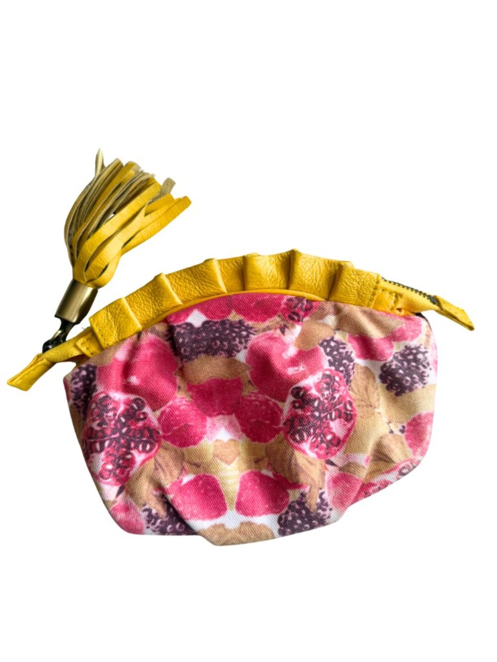 Miss Albright Anthropologie Canvas Cosmetic Bag Pomegranate Print Leather Trim